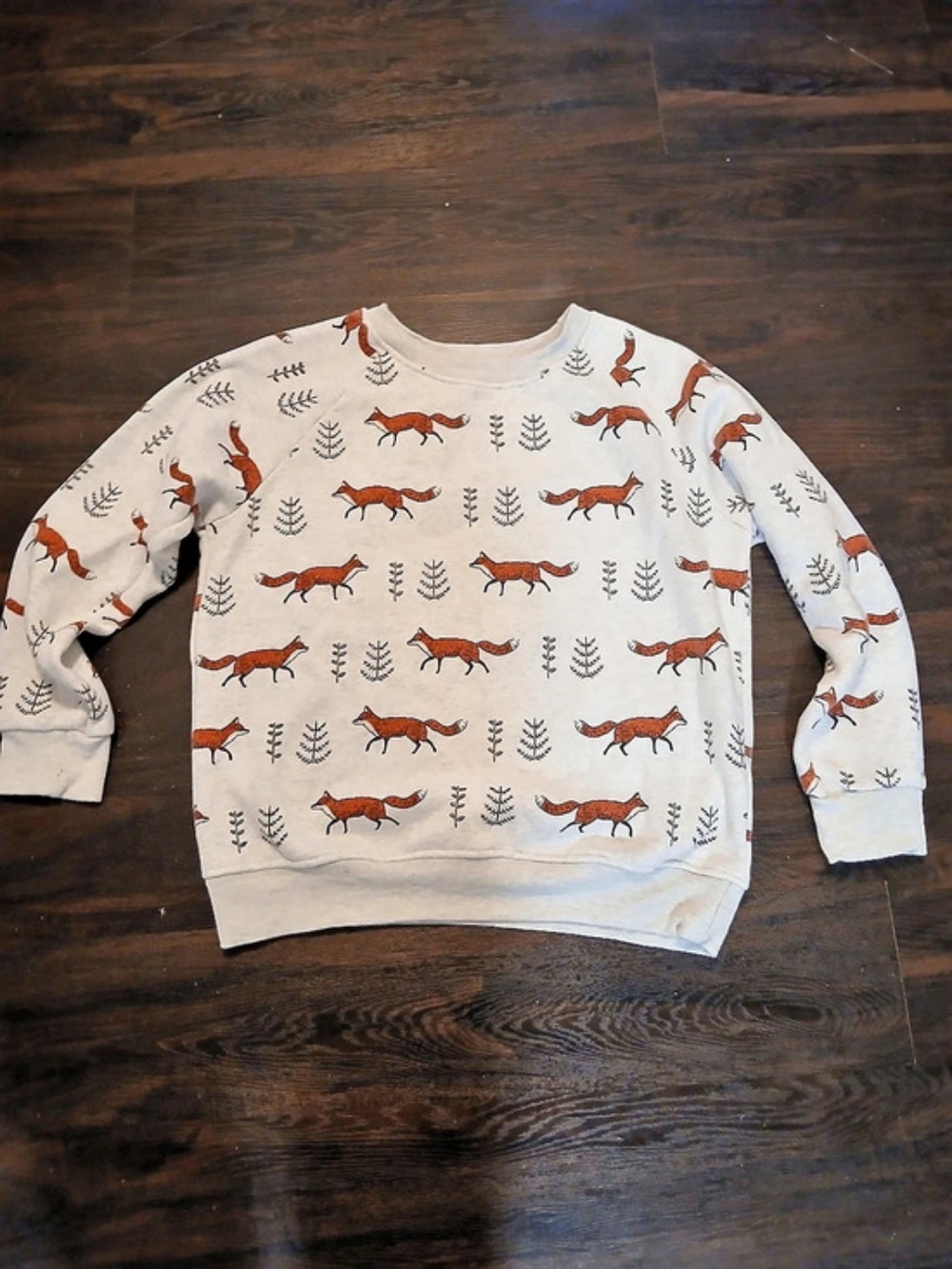 L.A. Soul Fox Pine Tree Print Crewneck Sweatshirt Gray & Orange